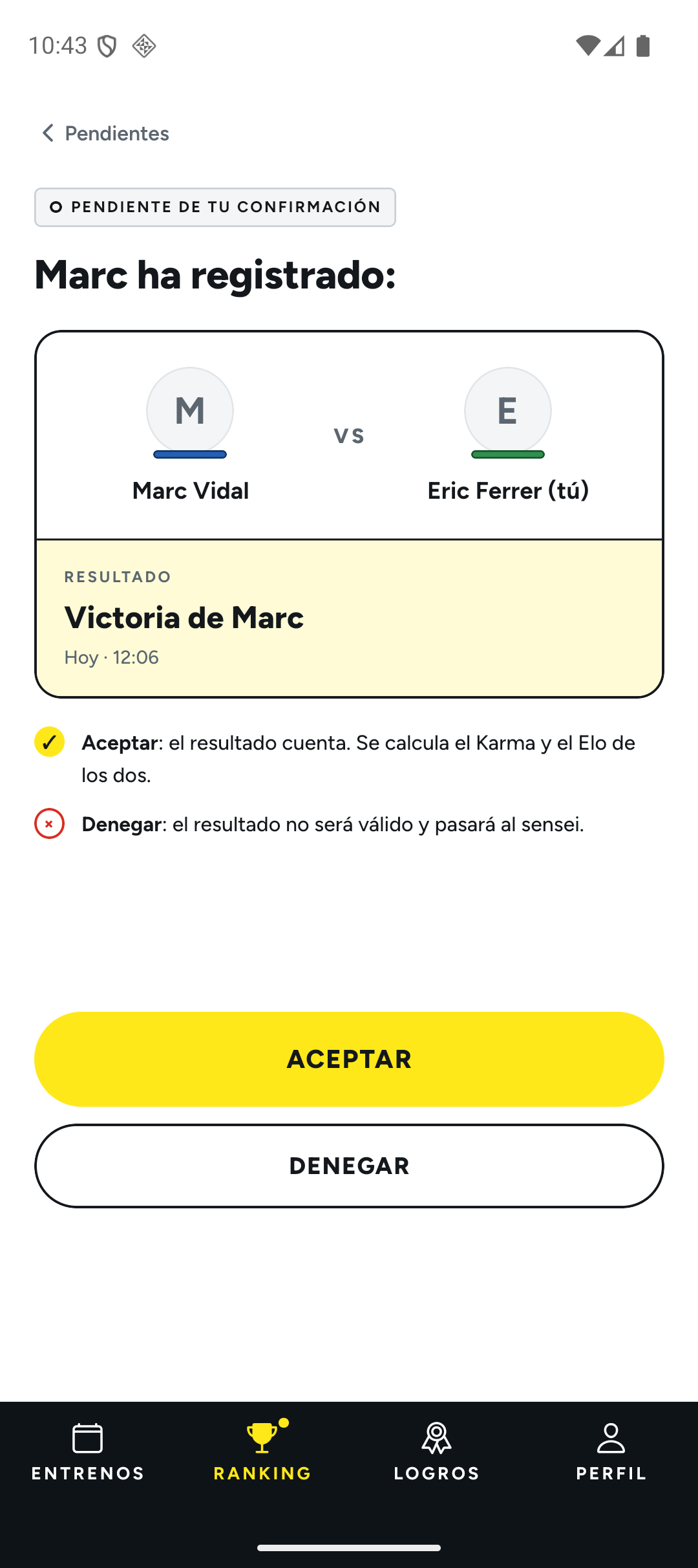 Confirming or denying a Randori result in JiuJitsu Sant Cugat