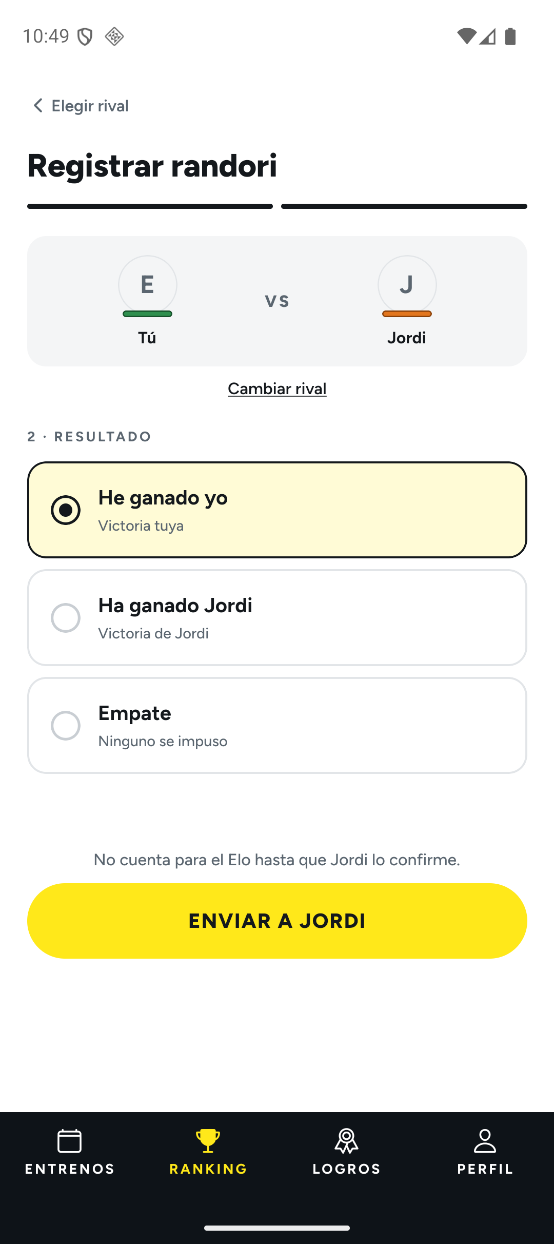 Submitting a Randori result in JiuJitsu Sant Cugat
