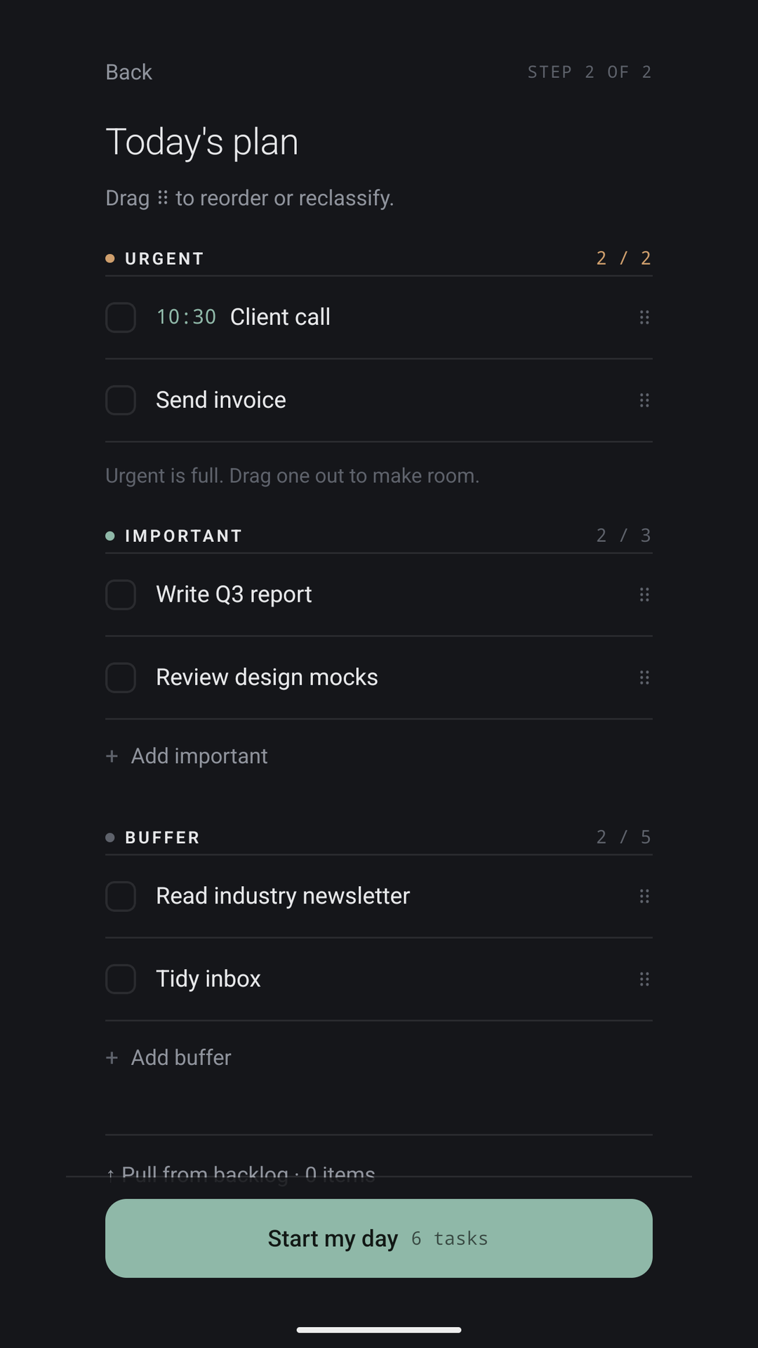 Kioday day planning view