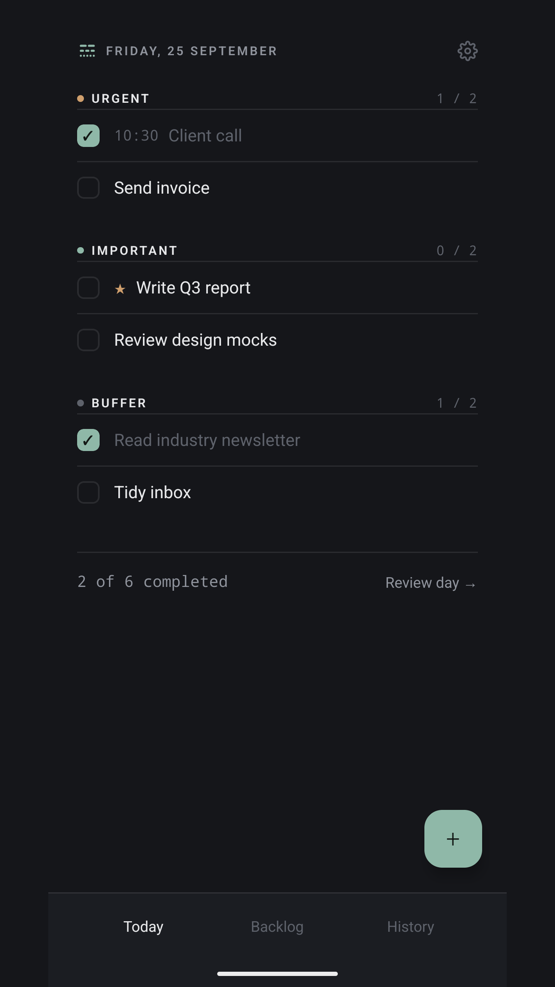 Kioday daily plan screen