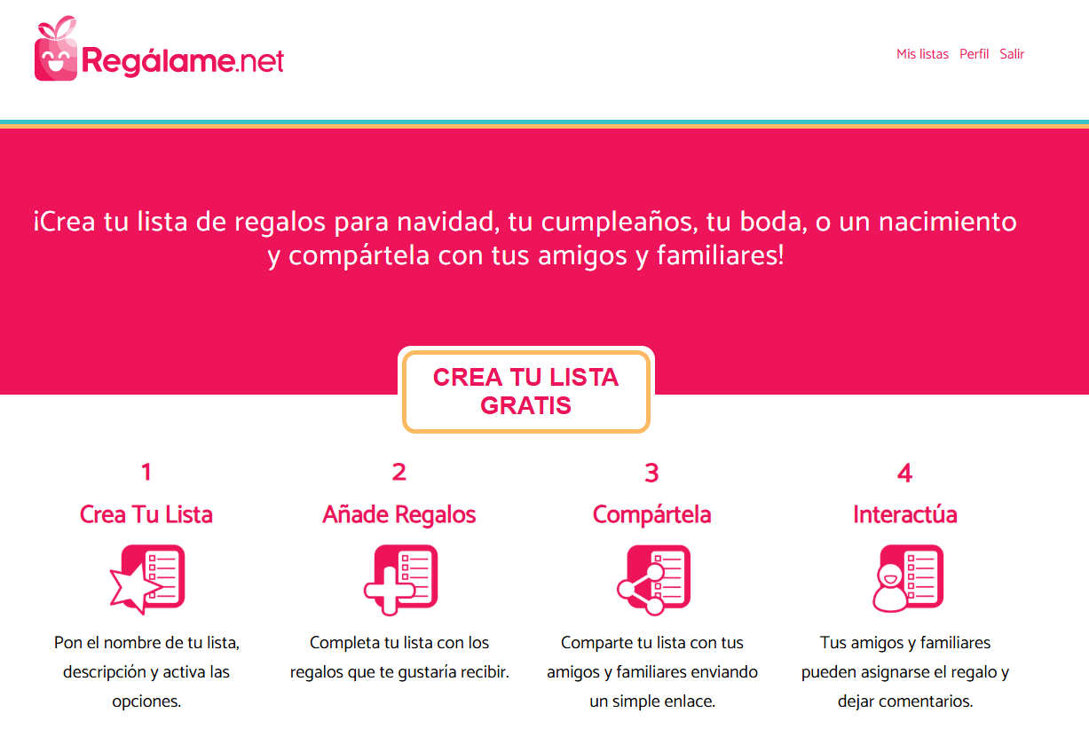 Regalame gift list landing page
